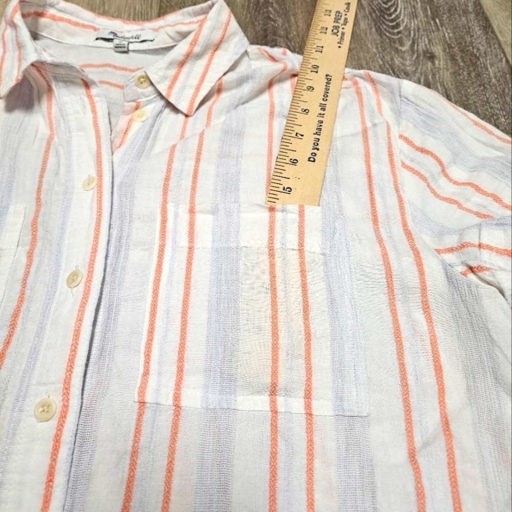 Madewell Beachside Shirt Seersucker Delmar Stripe Pocket Button Up Women's XS - Picture 5 of 11